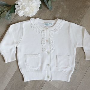 Girls White Cardigan Crocheted Lace Feltman Brothers 12 Months New